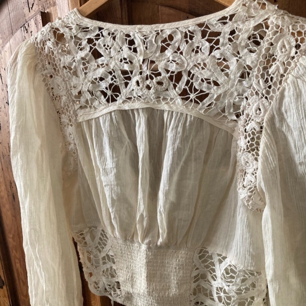 Free People Sorelle Lace V-Neck White Ivory Lace Crop Top Blouse - Picture 7 of 16